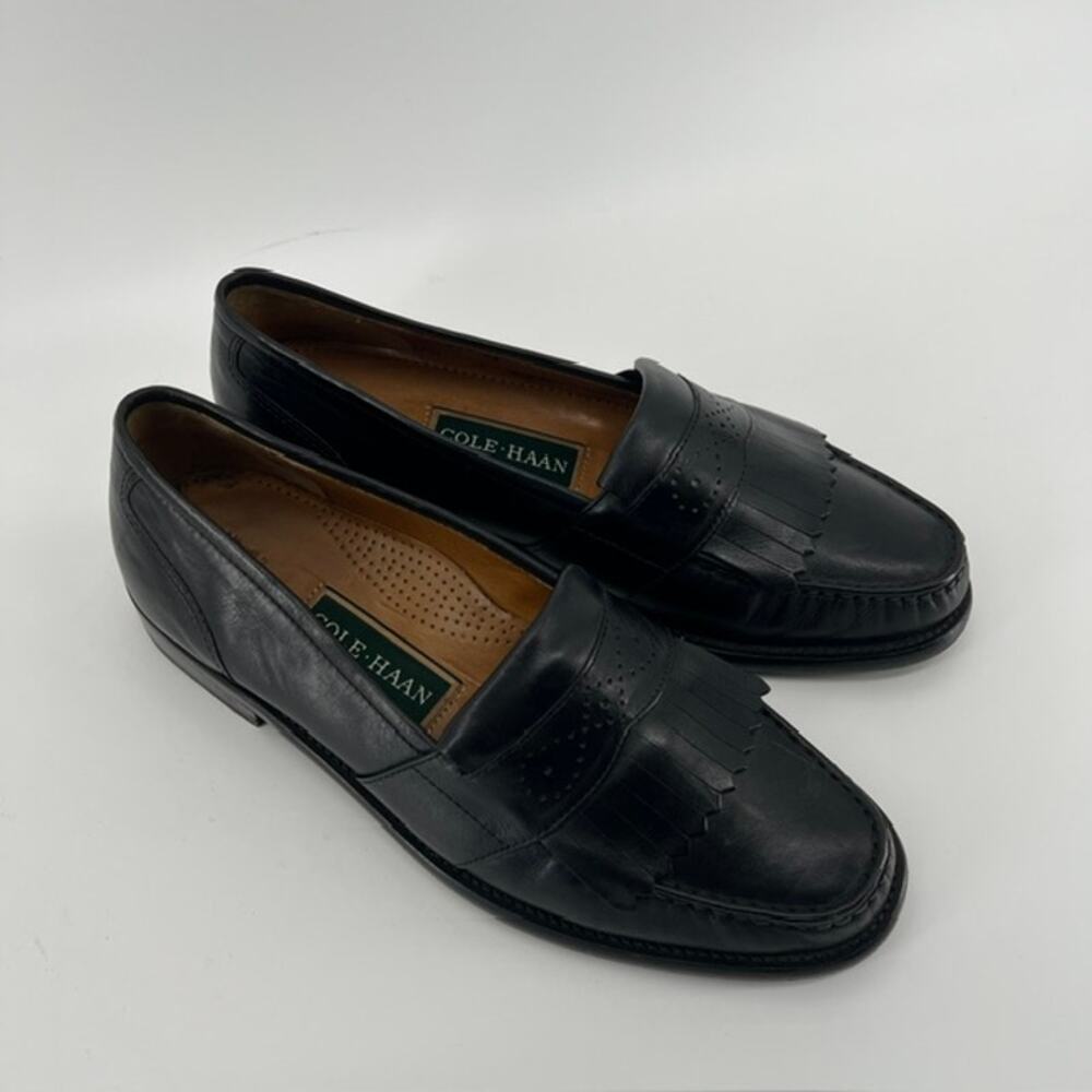 VTG Cole Haan Kiltie Loafers Mens 9.5 Black Leather Business Old Money Moc Toe